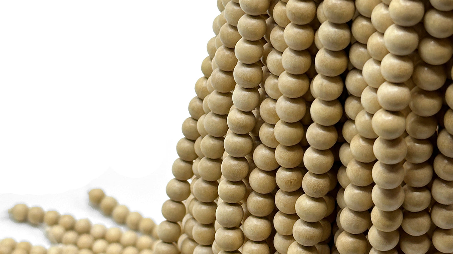 Gmelina Beige Wood Beads – Polished - 16″ Strand