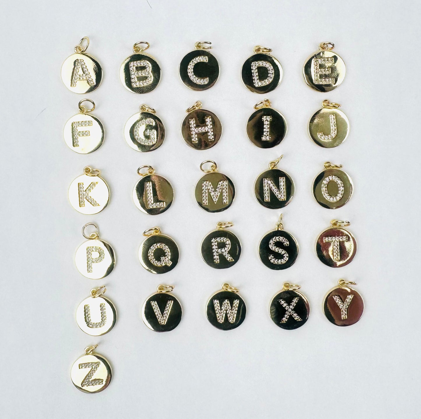 Letter Charm 10 - Gold Circle Letters with Studs