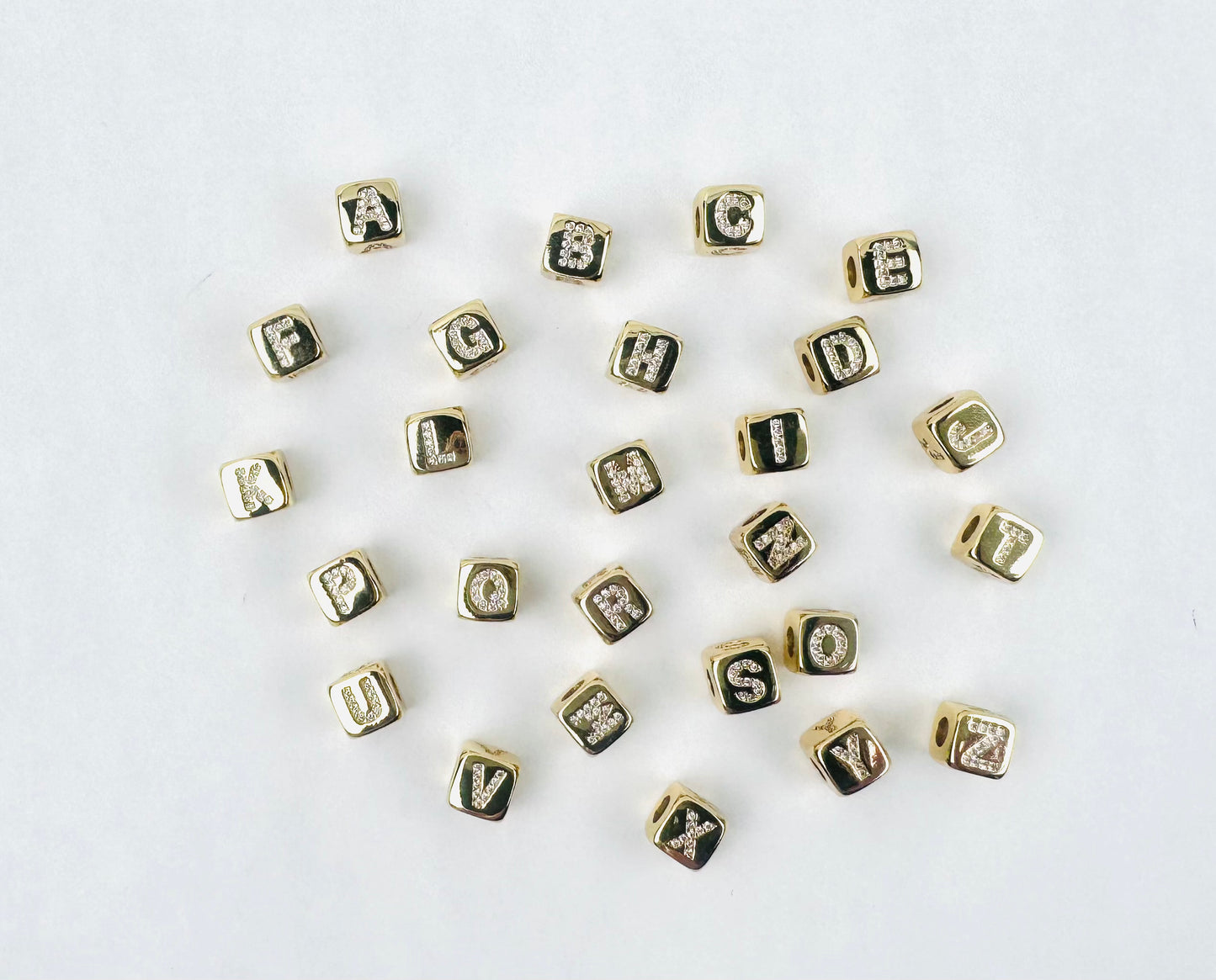 Letter Charm 4 - Small Gold Cube Letters with Studs