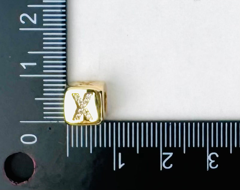 Letter Charm 4 - Small Gold Cube Letters with Studs