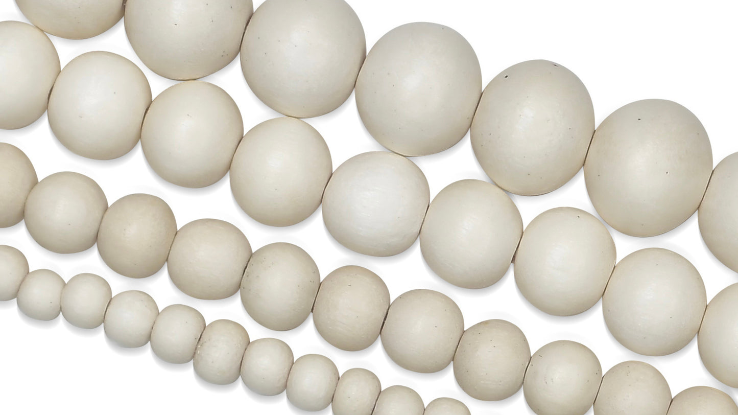 Bleached Cream White Wood Beads – Polished – 16″ Strand