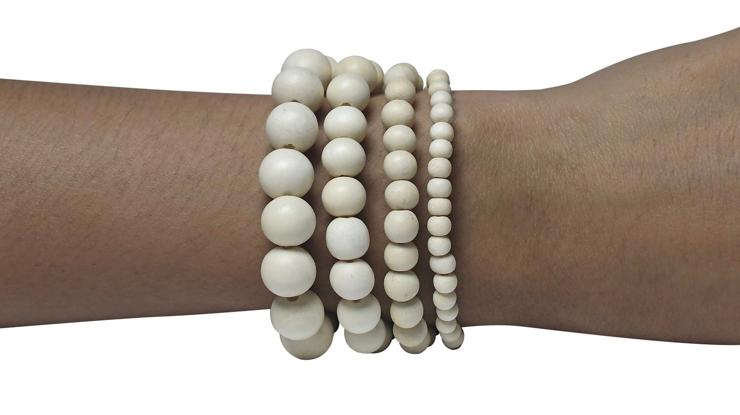 Bleached Cream White Wood Beads – Polished – 16″ Strand