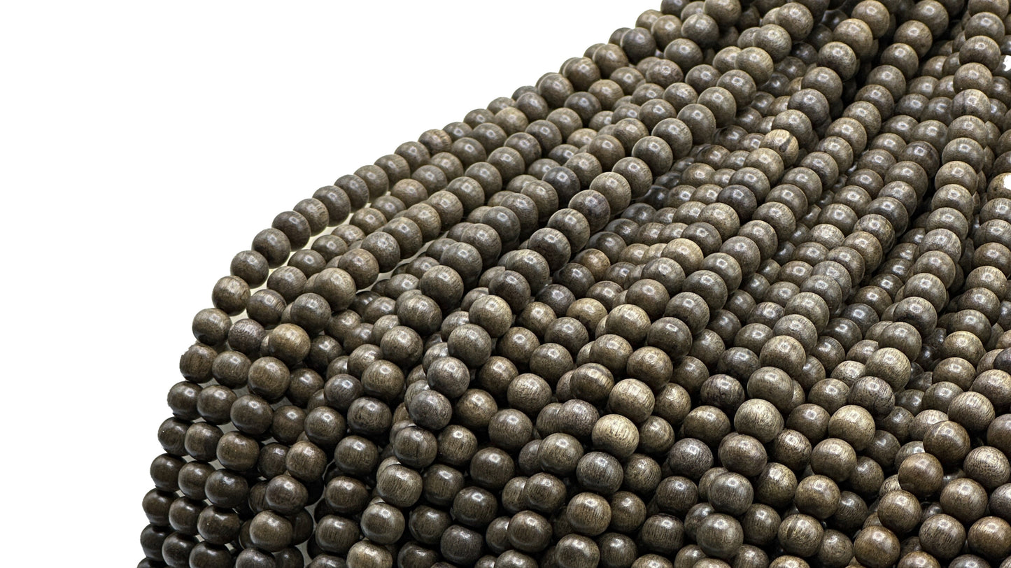 Grey Wood Beads – Polished – 16″ Strand