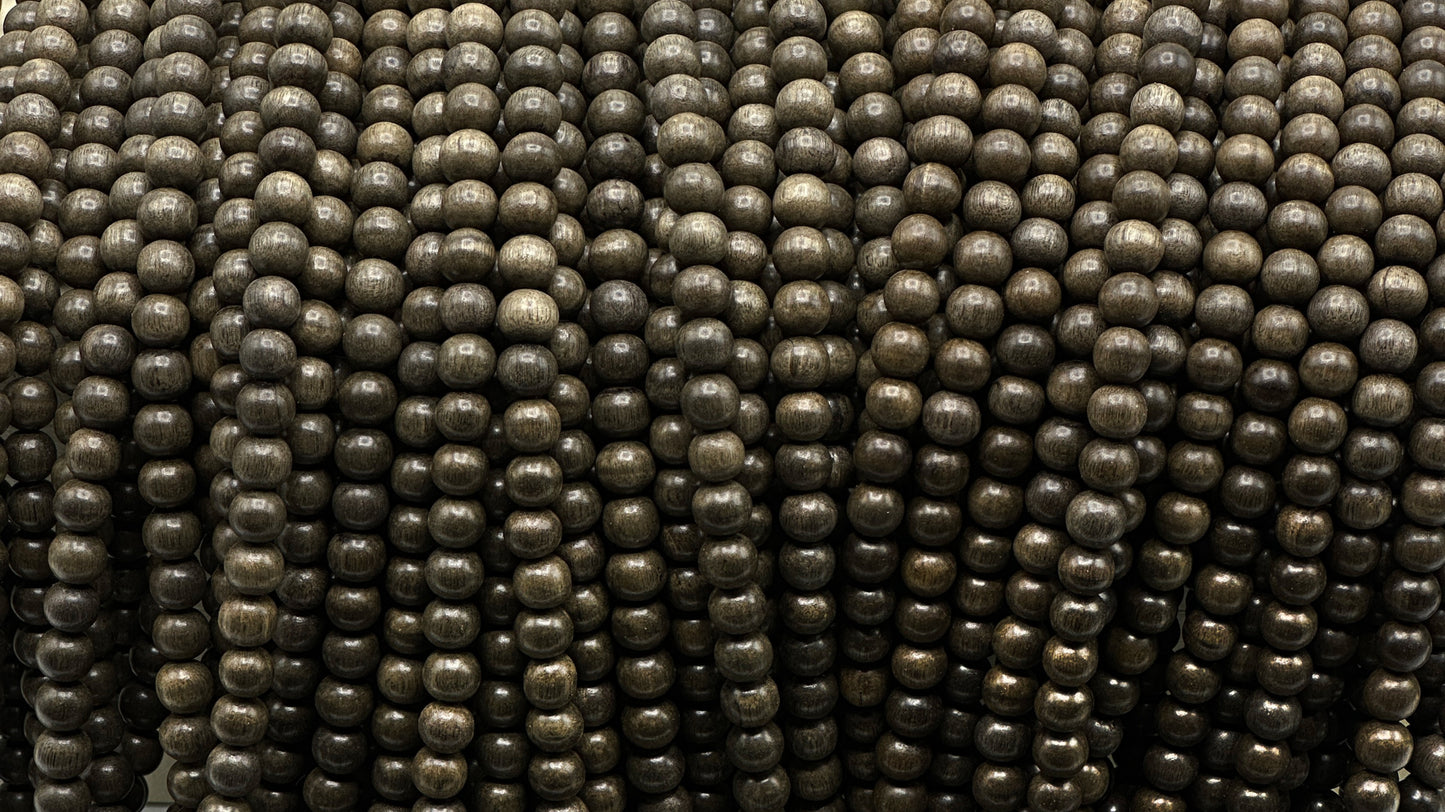 Grey Wood Beads – Polished – 16″ Strand