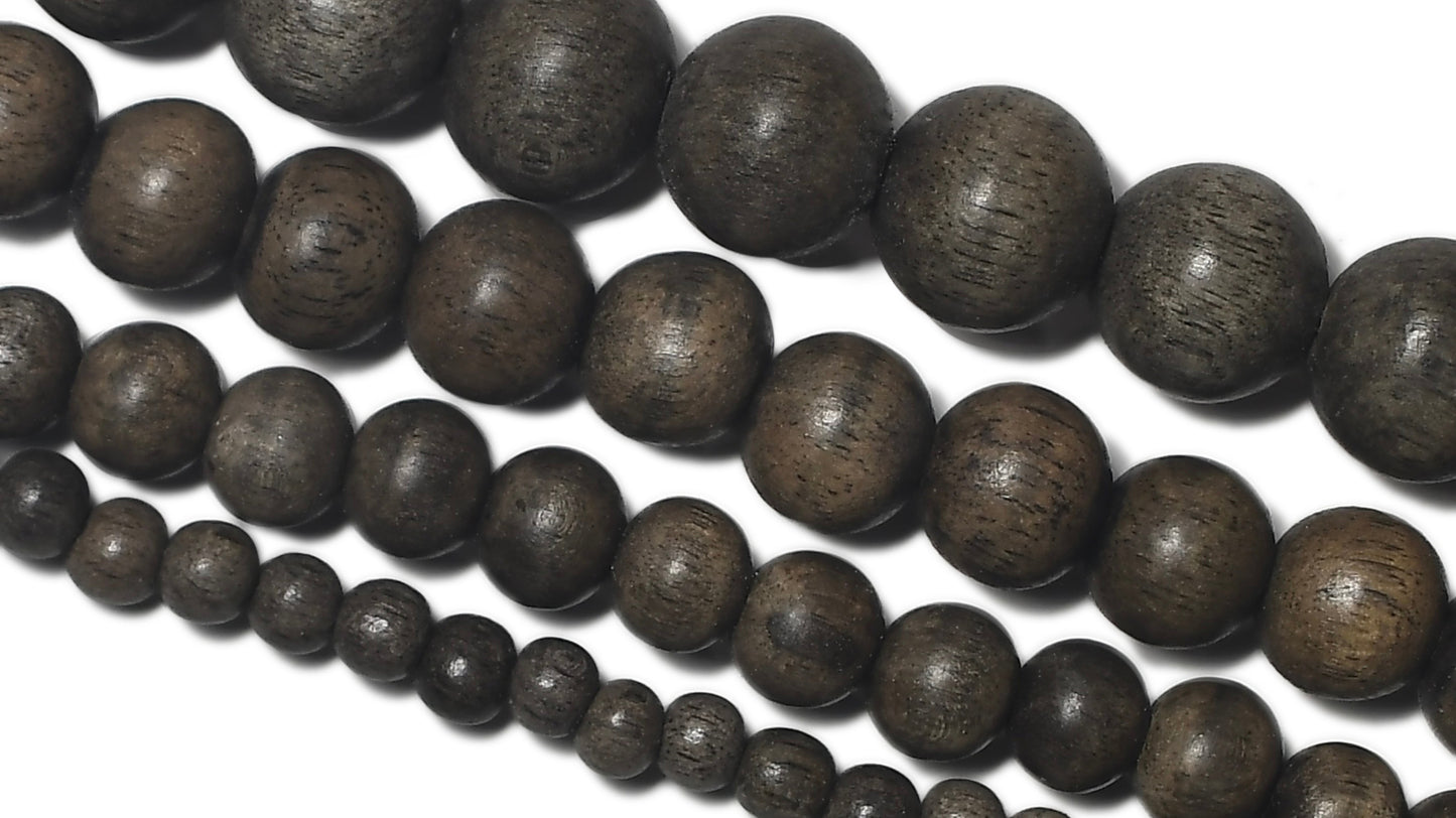 Grey Wood Beads – Polished – 16″ Strand