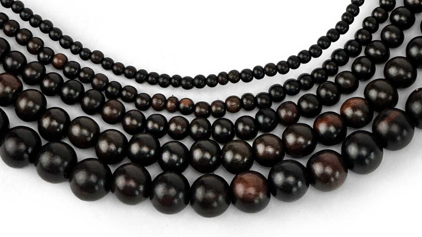 Tiger Ebony/Kamagong Wood Beads – Polished – 16″ Strand