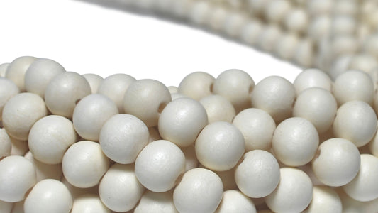 Bleached Cream White Wood Beads – Polished – 16″ Strand