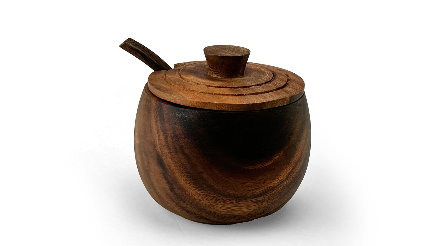 Wooden Canister with Spoon Sugar Jar Spice Jar