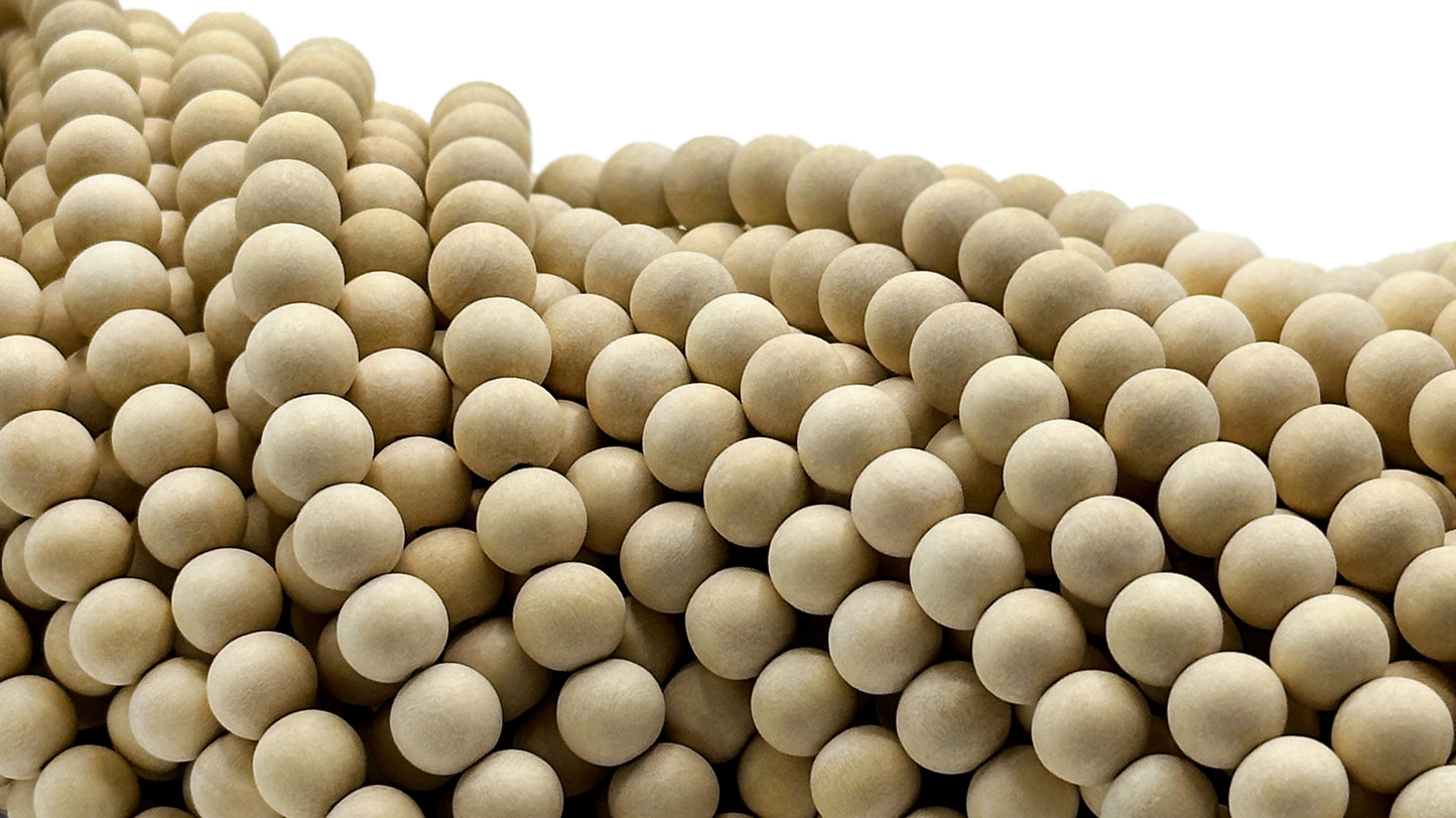 Unpolished - Gmelina Beige Wood Beads – 16″ Strand