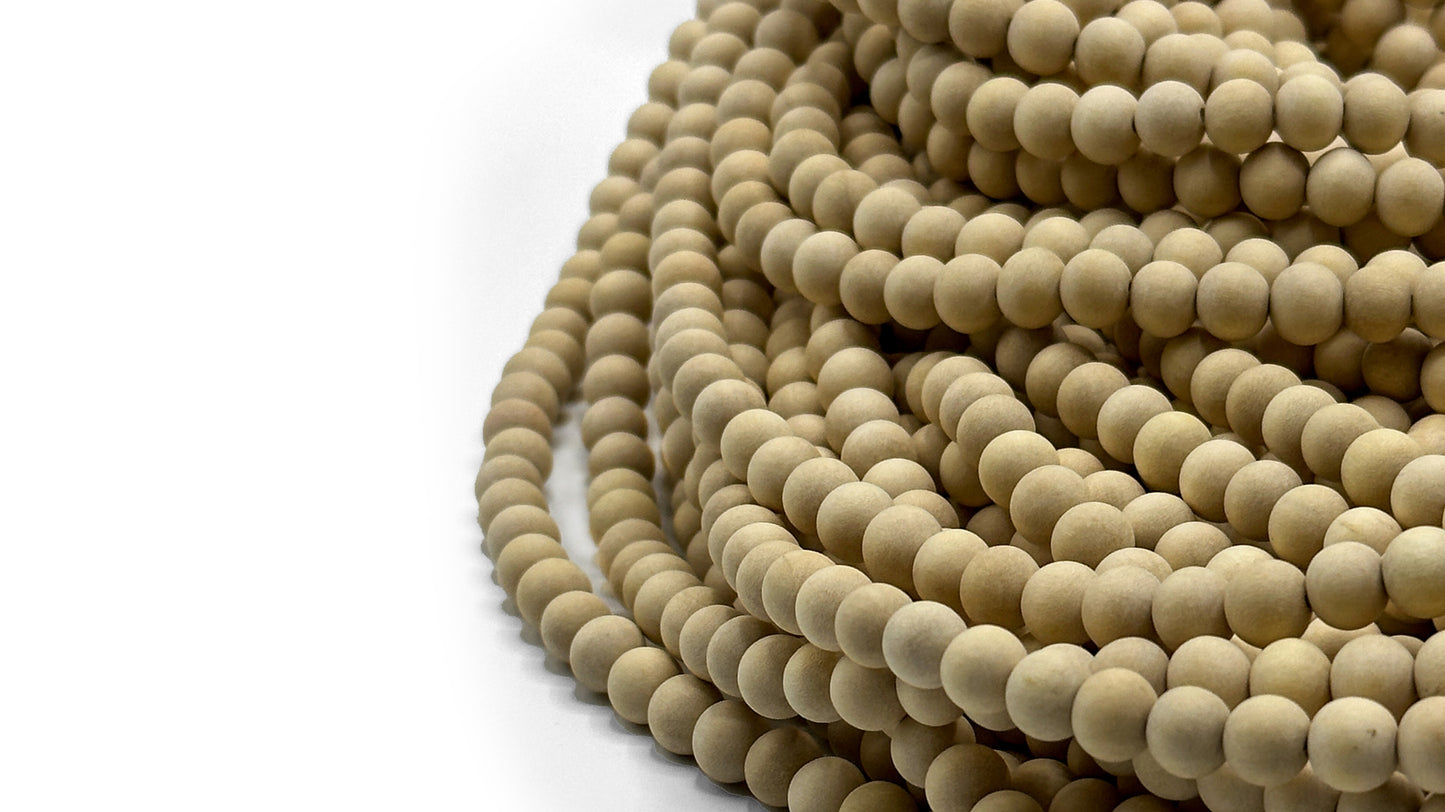 Unpolished - Gmelina Beige Wood Beads – 16″ Strand